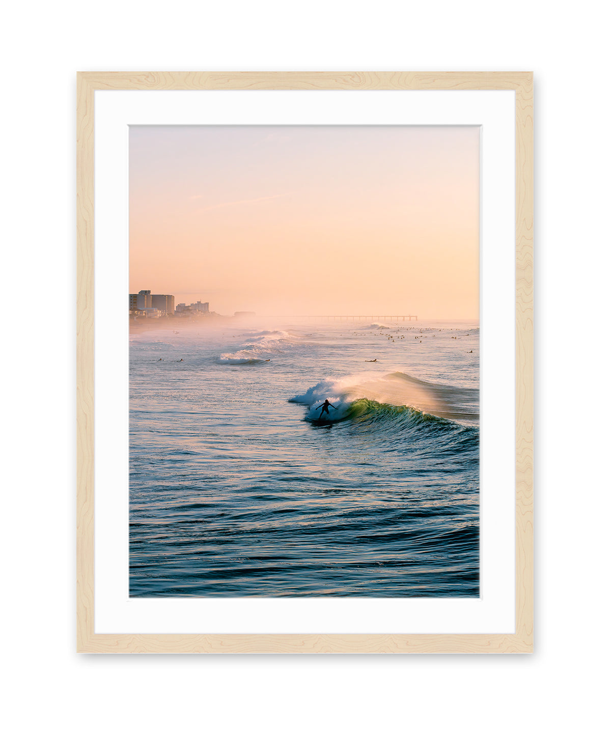 Wrightsville beach sunrise surf print wood frame
