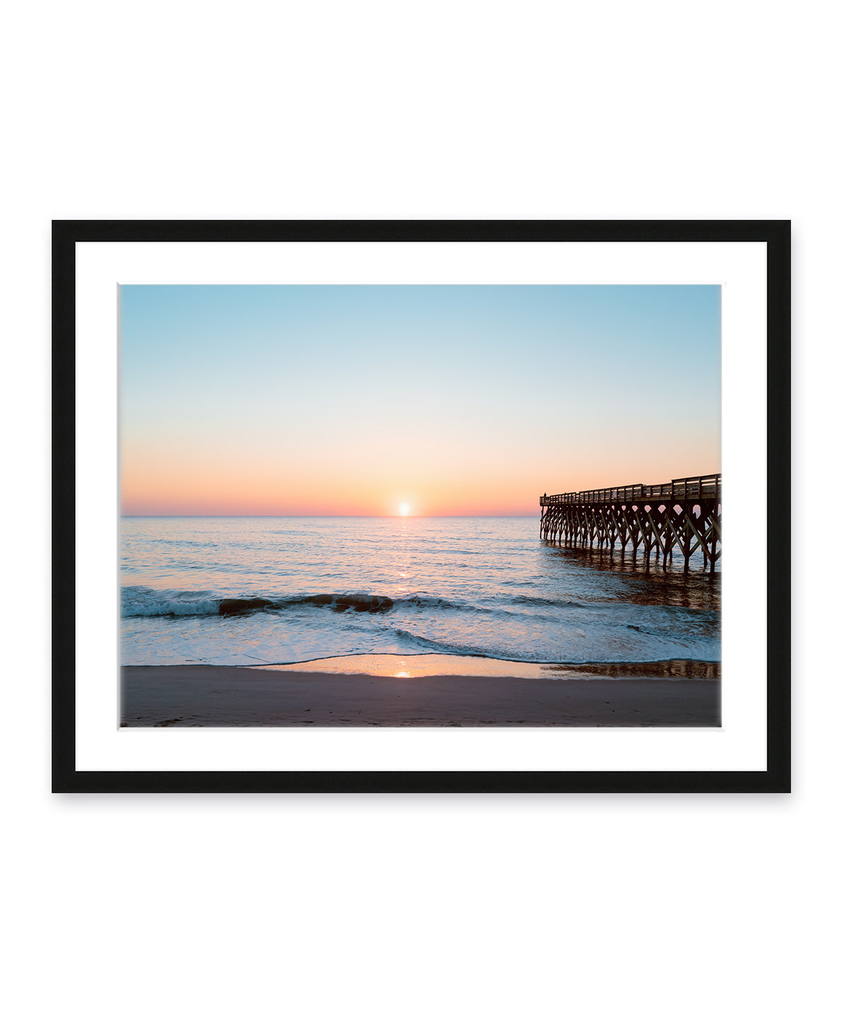 Teal Blue Sunrise Wrightsville Beach Photograph, Black Wood Frame by Wright and Roam