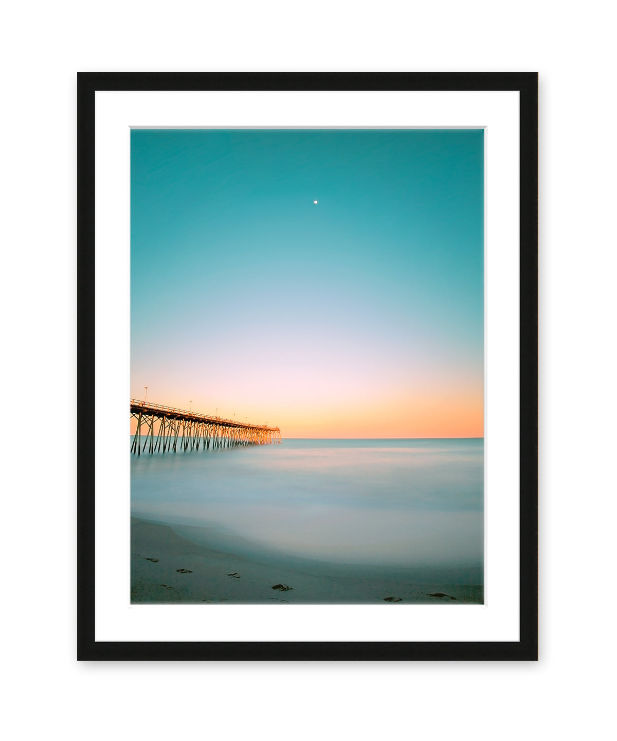 teal sunset beach photograph, black wood frame by Wright and Roam