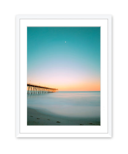 teal sunset beach photograph, white wood frame by Wright and Roam