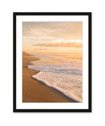 warm golden sunrise beach print wright and roam black wood frame