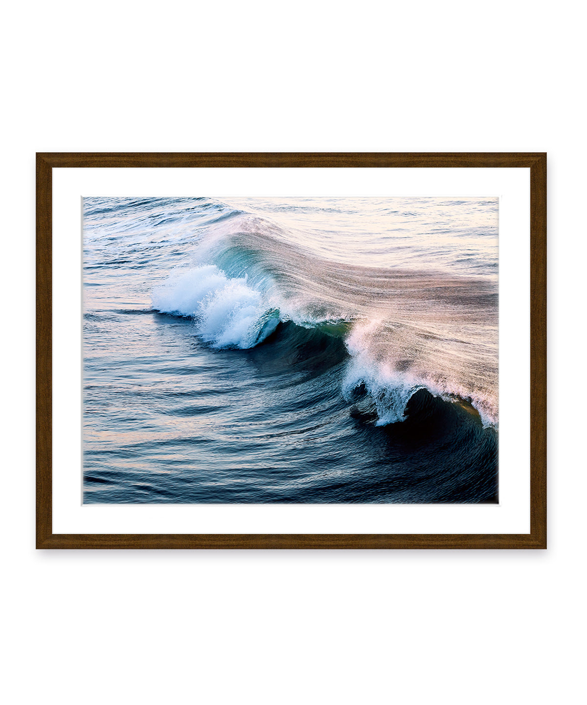 indigo ocean wave photograph dark wood frame
