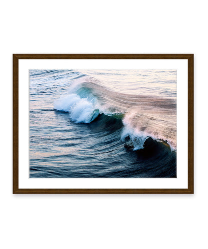 indigo ocean wave photograph dark wood frame
