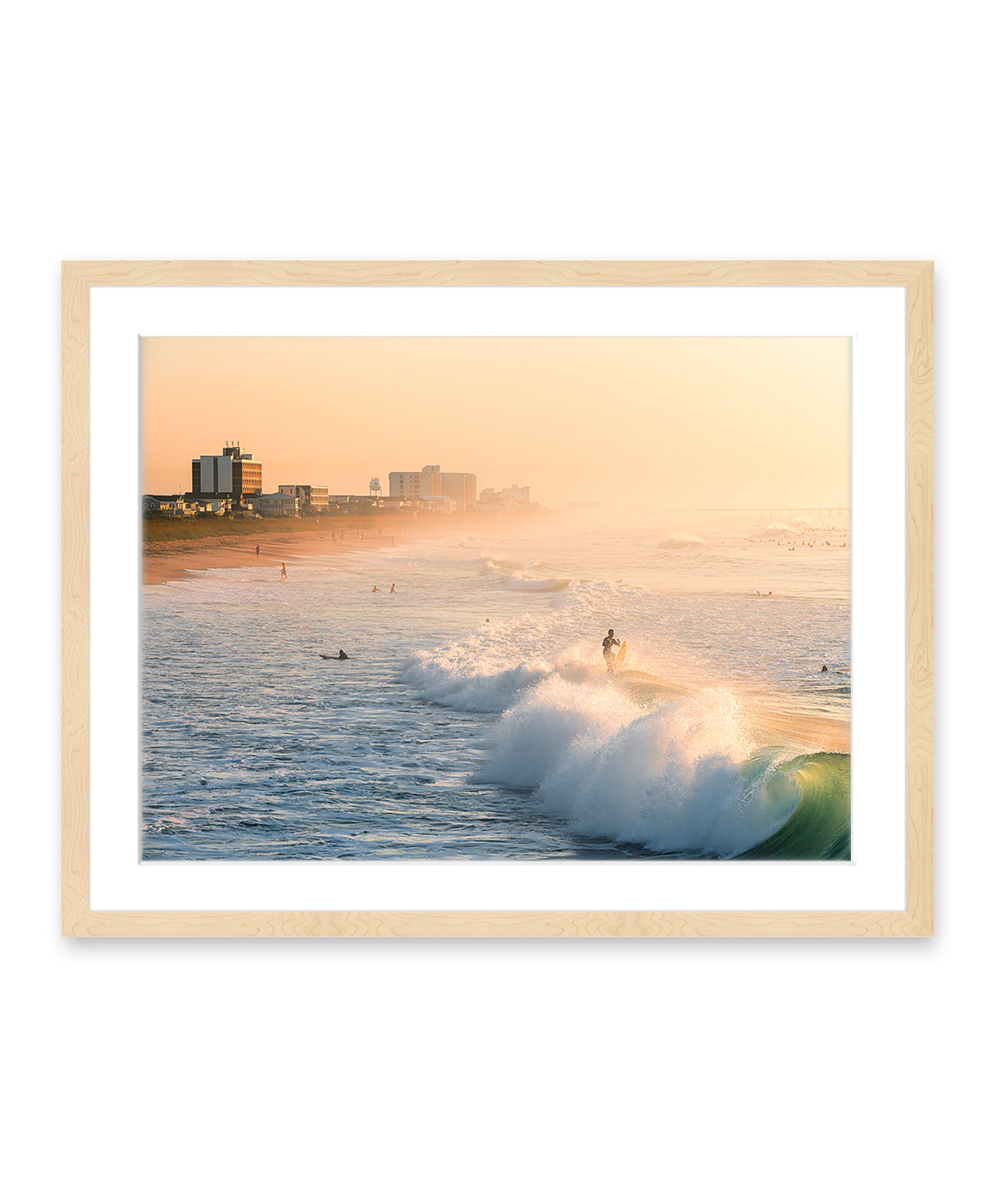 sunrise surfing wrightsville beach wood frame