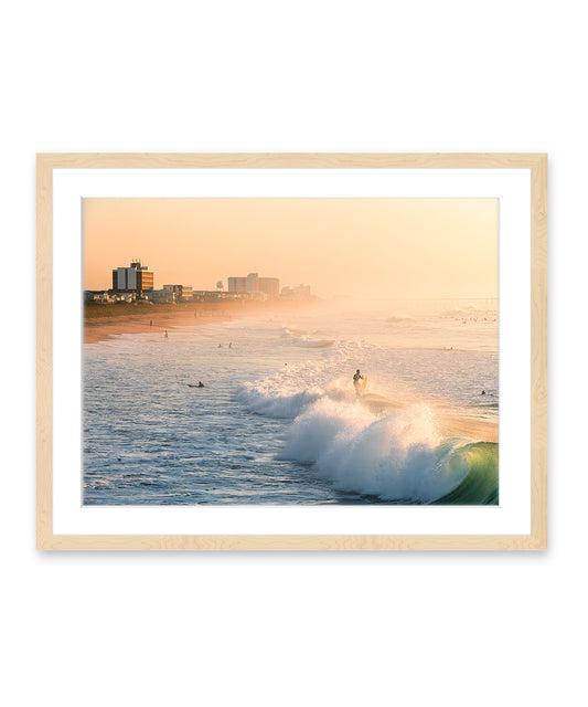 sunrise surfing wrightsville beach wood frame