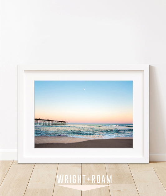 blue sunset beach photograph, Carolina beach, by Wright and Roam