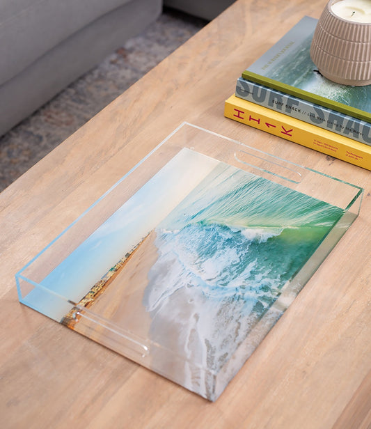aerial wrightsville beach photograph on acrylic serving tray