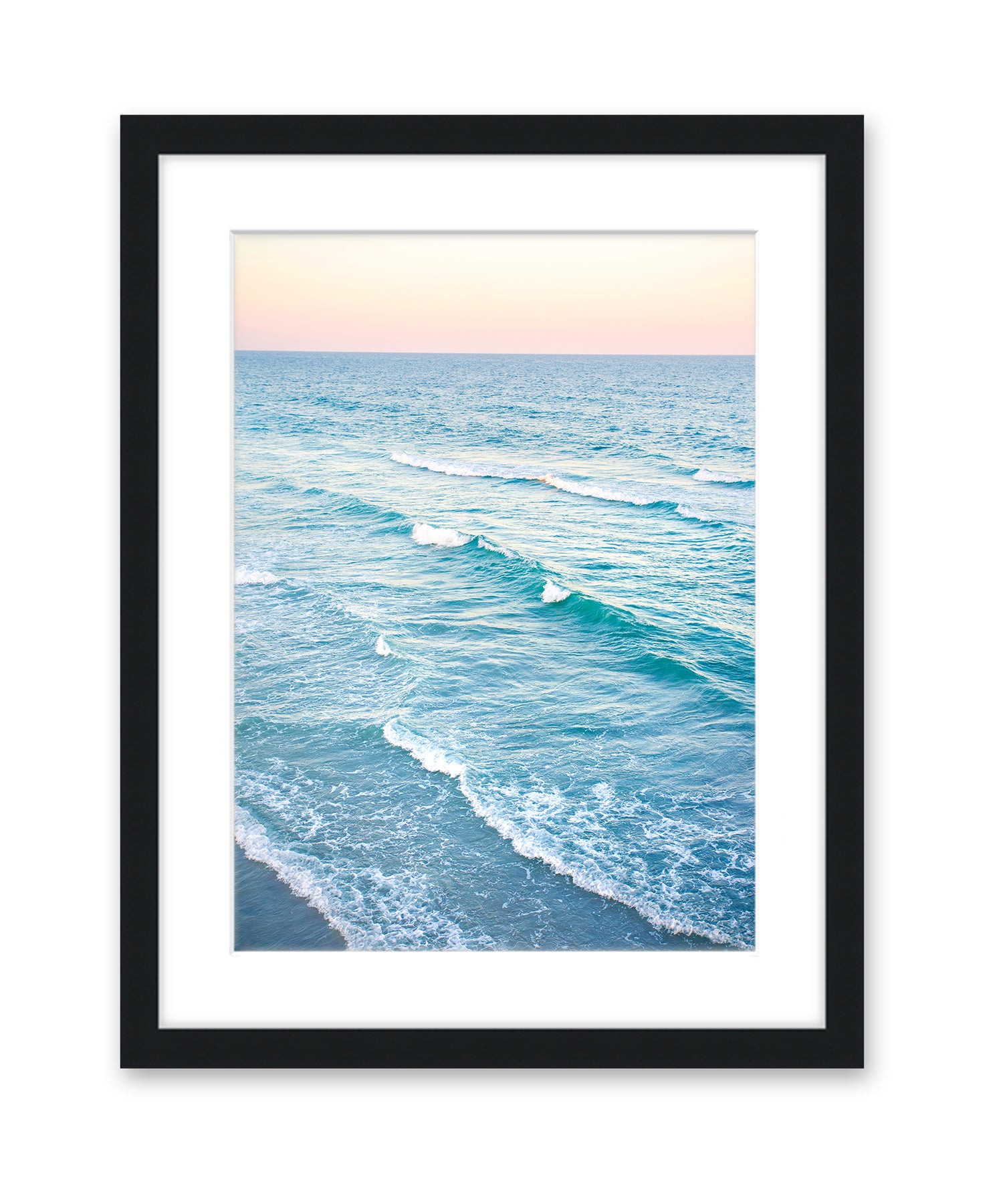 aerial photograph, sunset blue beach print, black frame, by Wright and Roam