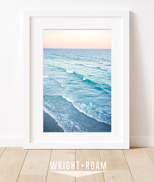 aerial photograph, blue ocean waves, Wright and Roam