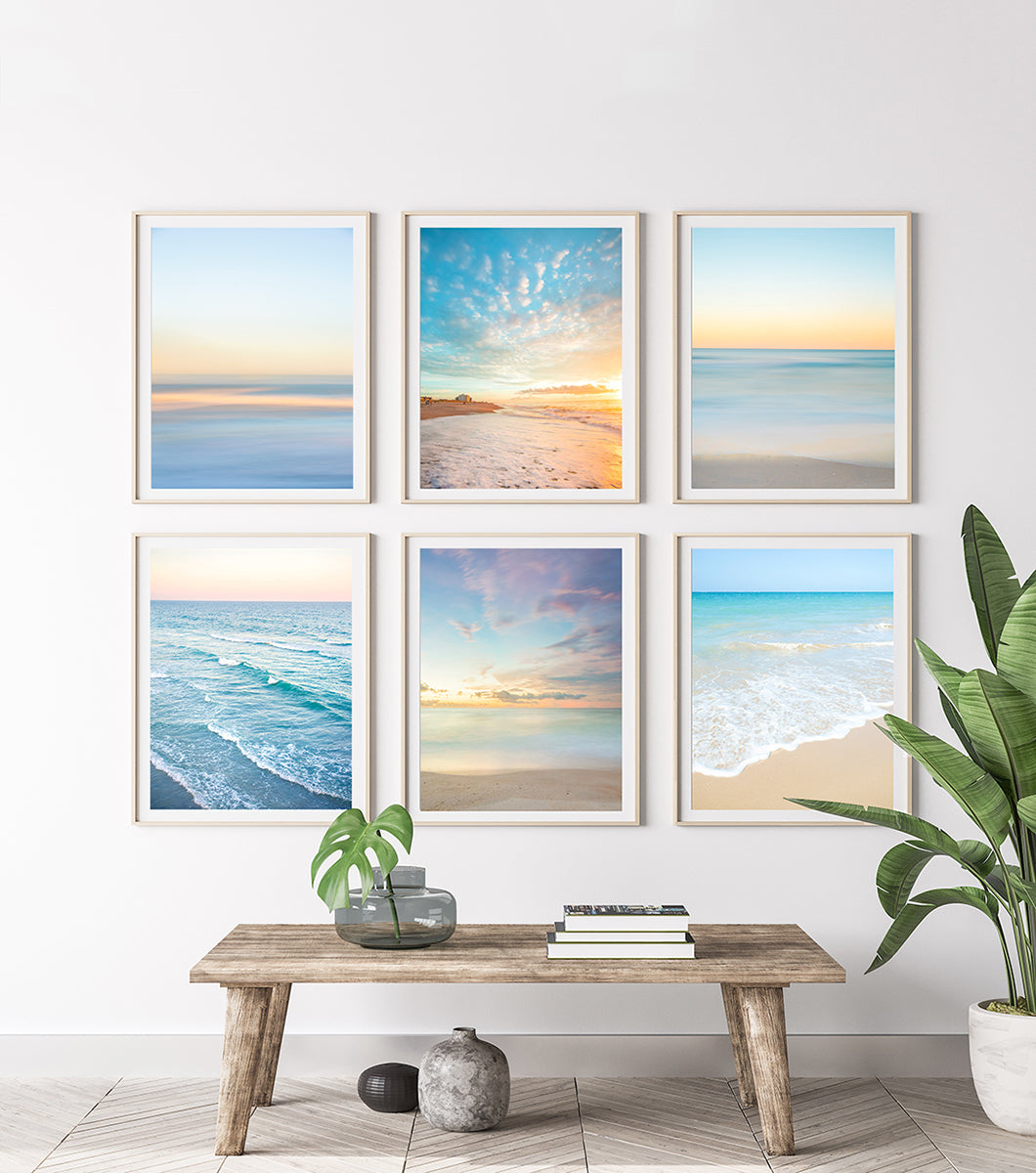 Beach House Entryway Decor Tropical Sunset Beach Photographs, Set of 6