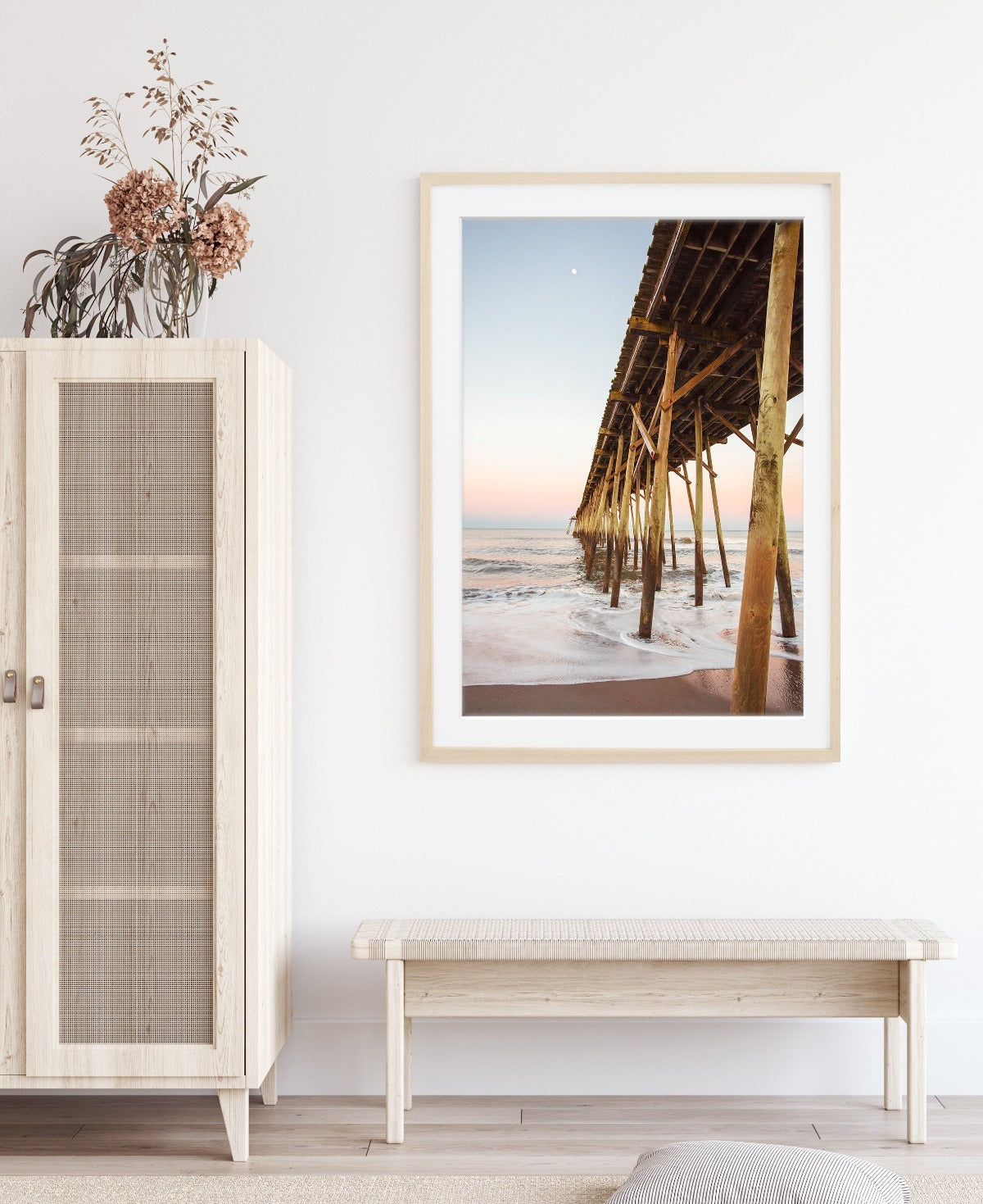 boho coastal decor, warm beach sunset art print