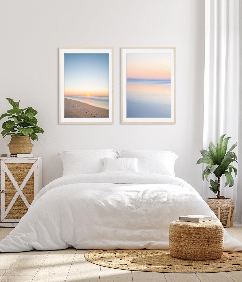 Bright White Bedroom Decor, Set of 2 Neutral Abstract Minimal Prints