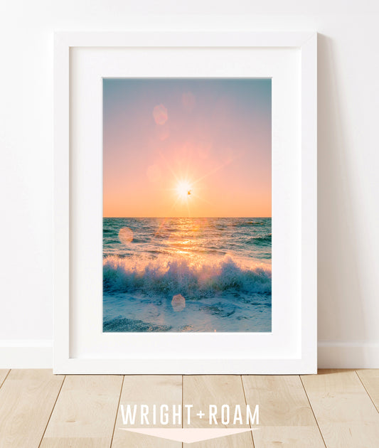 colorful beach photograph - sunrise over the ocean in north carolina